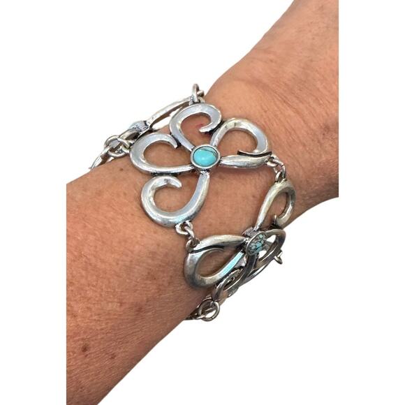 Lucky Brand Jewelry - Lucky Brand Silver & Faux? Turquoise Stone Chunky WideToggle Bracelet